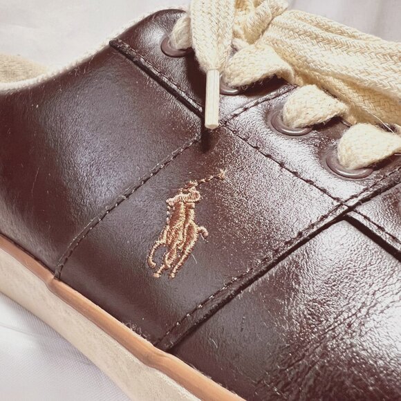 Polo Ralph Lauren Harold Men's Brown Leather Sneakers-Size 10 D-Casual-Lace up - Picture 3 of 16